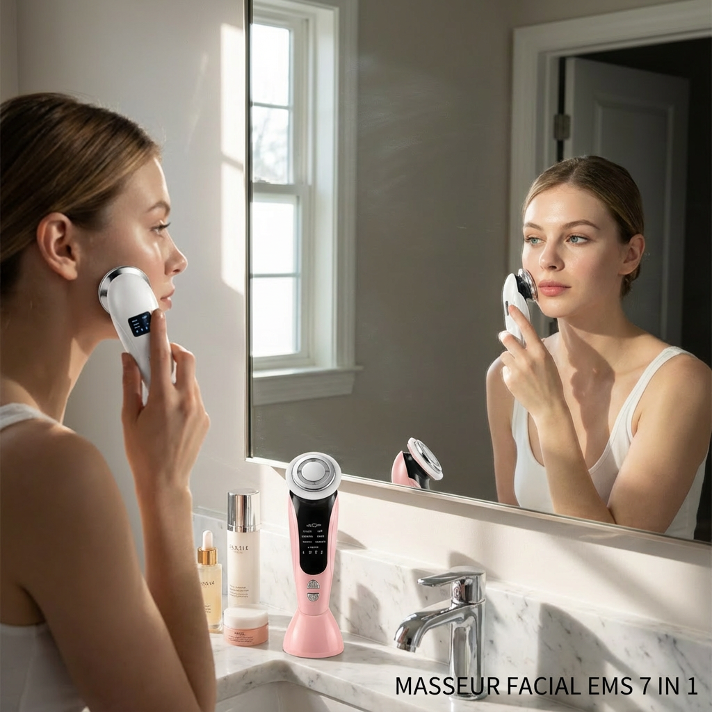 7 in 1 EMS Facial Massager Vibration Hot Compress Skin Care Tool Multifunction Skin Rejuvenation Face Firming Massage Instrument